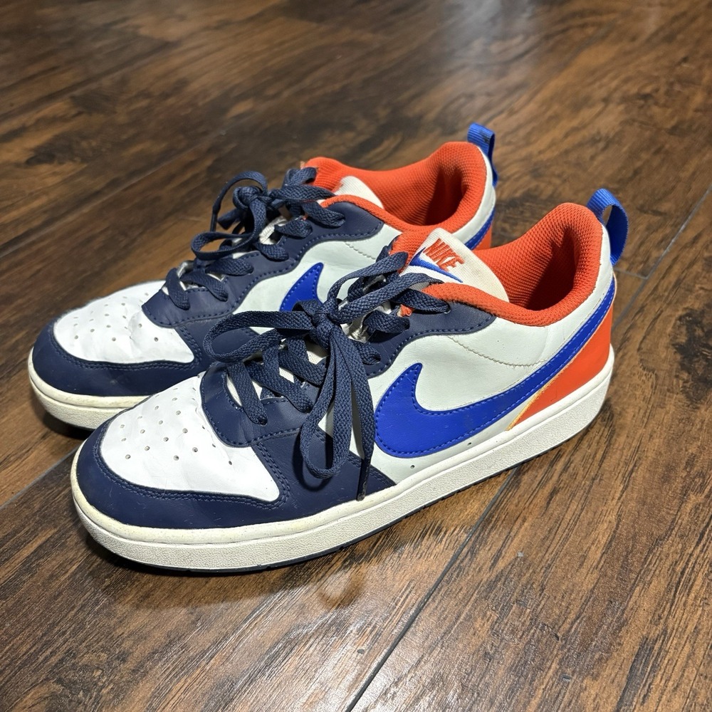Nike Court Borough Low Leather Sneaker Kids 6.5Y Blue White Orange DV5456-401
